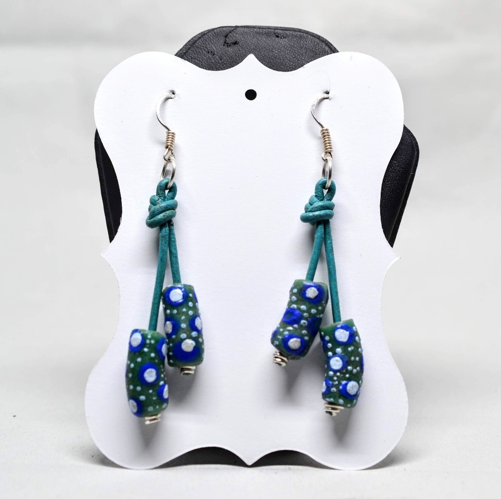 HANDMADE LEATHER KROBO BEADS TRIBAL  EARRINGS